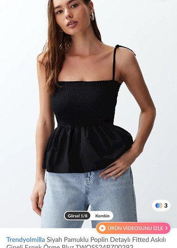 Trendyolmilla Siyah Pamuklu Fitted Askılı Bluz