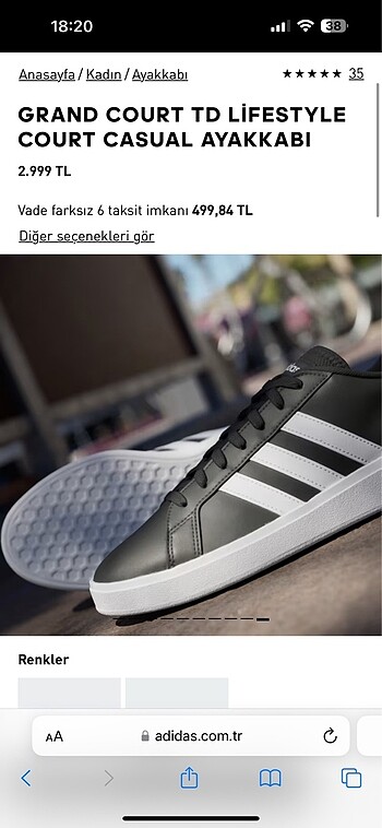 37 Beden Spor ayakkabı adidas