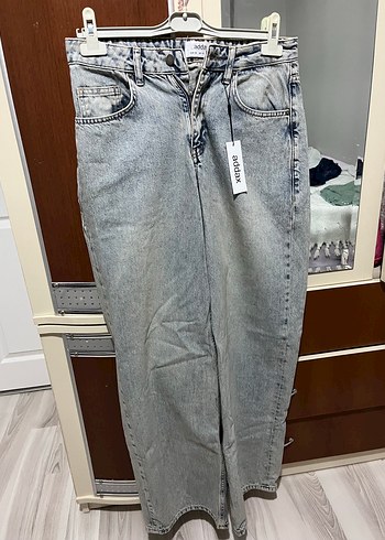 38 Beden Gri Düğmeli Bol Kesim Midi Kot Pantolon