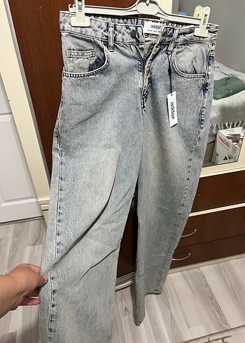 Gri Düğmeli Bol Kesim Midi Kot Pantolon