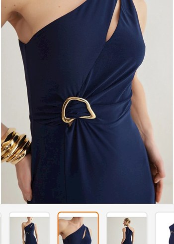 Lacivert Tek Omuzlu Uzun Abiye Elbise - Görsel 5