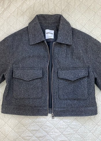 s Beden gri Renk Bershka Yumuşak Crop Ceket