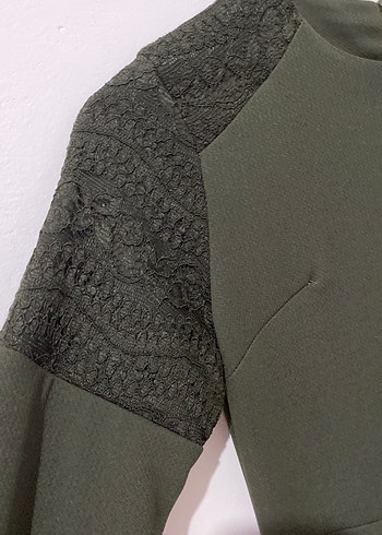 Kadın Haki Uzun Kollu Uzun Elbise - Görsel 4