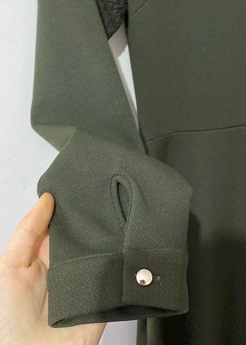 Kadın Haki Uzun Kollu Uzun Elbise - Görsel 3