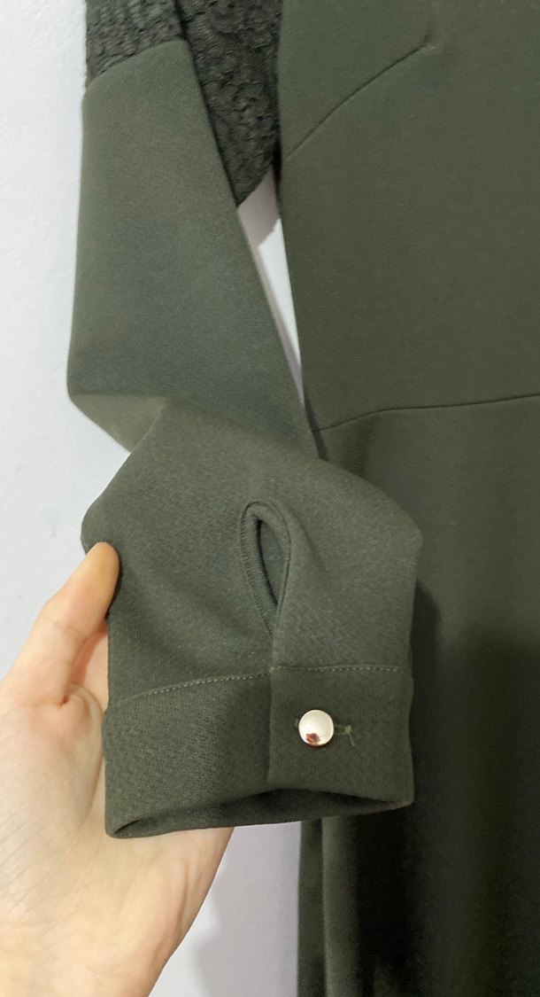 Kadın Haki Uzun Kollu Uzun Elbise - Görsel 3