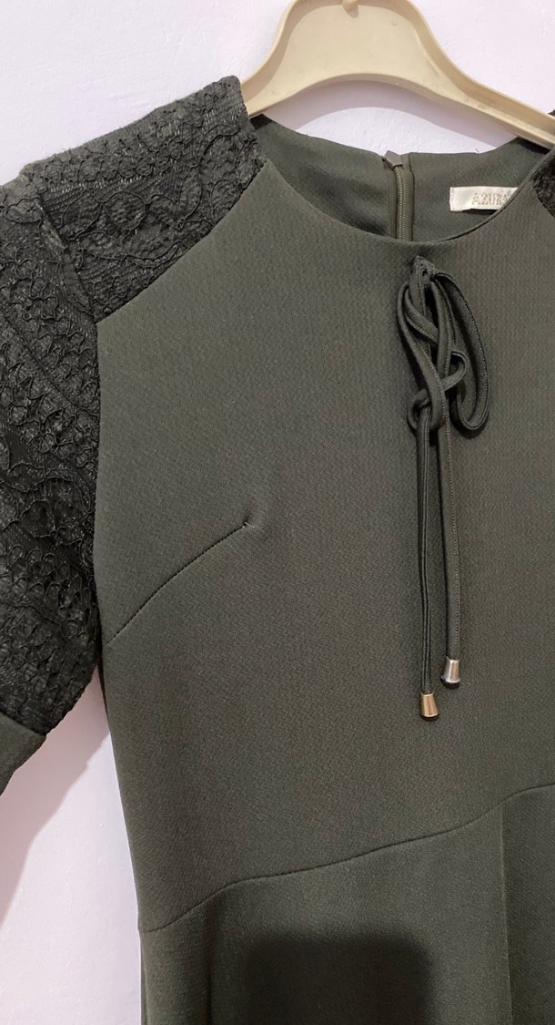 Kadın Haki Uzun Kollu Uzun Elbise - Görsel 5