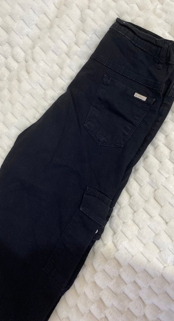 Siyah Düğmeli kargo cep pantolon - Görsel 2