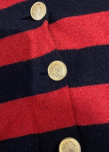 Düğmeli Kırmızı Siyah Çizgili Triko Hırka - Görsel 3