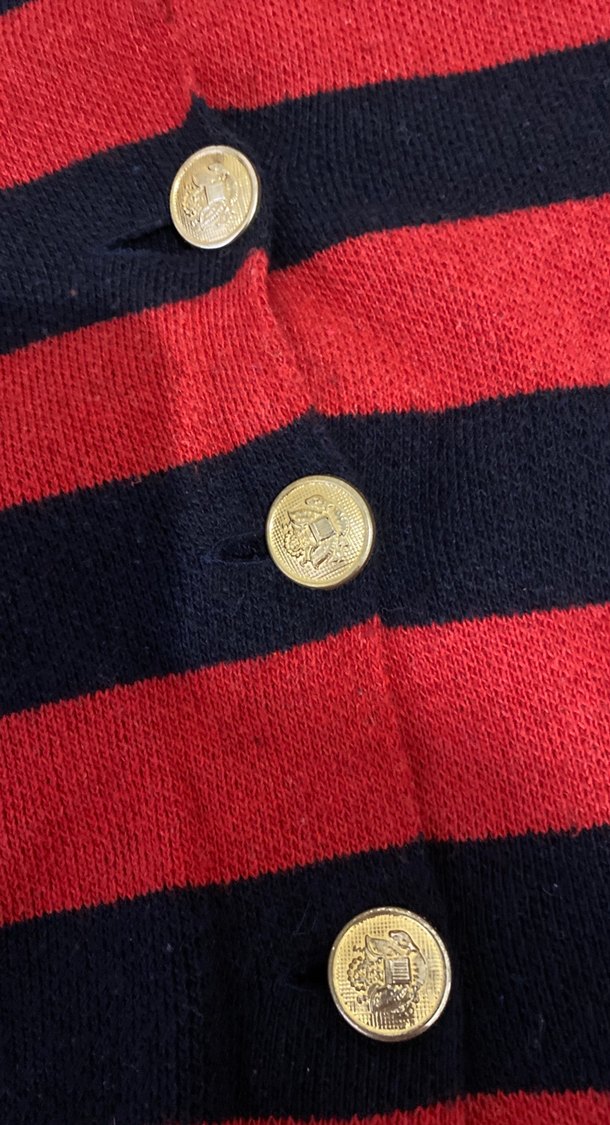 Düğmeli Kırmızı Siyah Çizgili Triko Hırka - Görsel 3