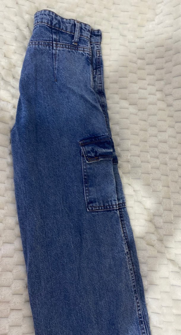 Düğmeli Bol Kesim Kadın Kot Pantolon - Görsel 2