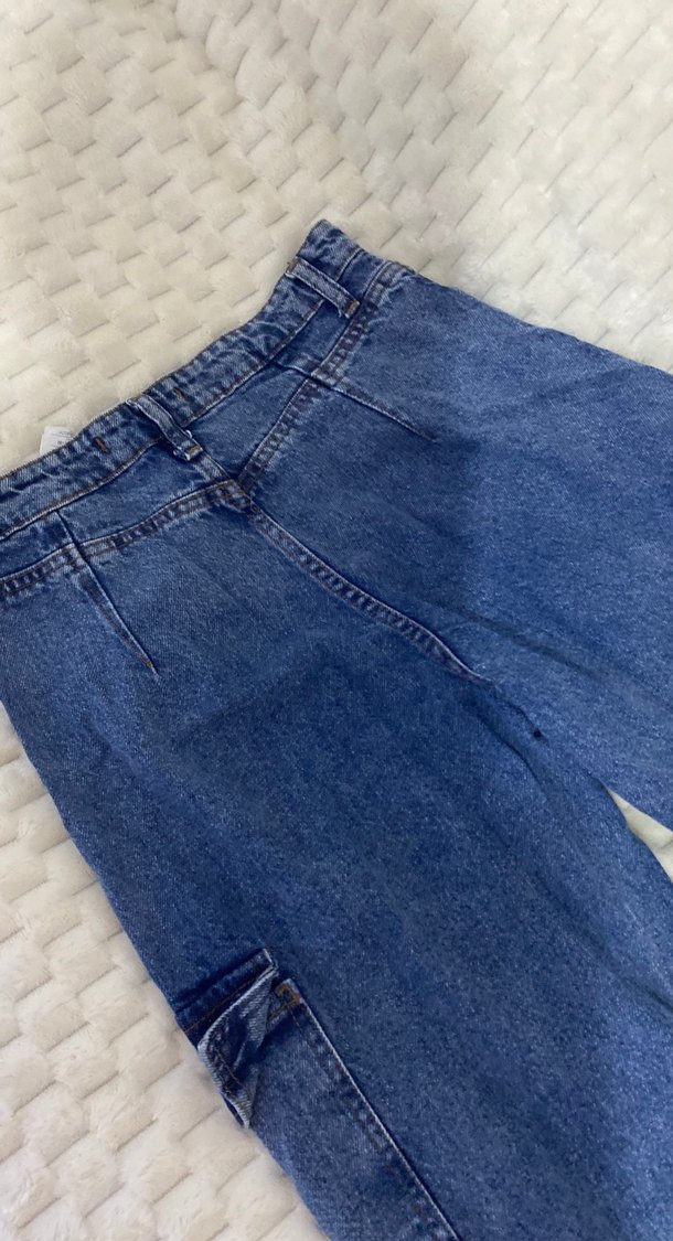 Düğmeli Bol Kesim Kadın Kot Pantolon - Görsel 3