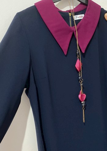 Mor Yakalı Zincir Detaylı kolyesi Kadın Elbise - Görsel 2