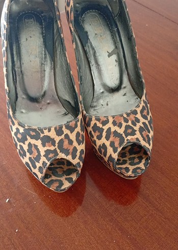 Diğer saten Leopar Desenli Platform Topuklu Kadın Stiletto