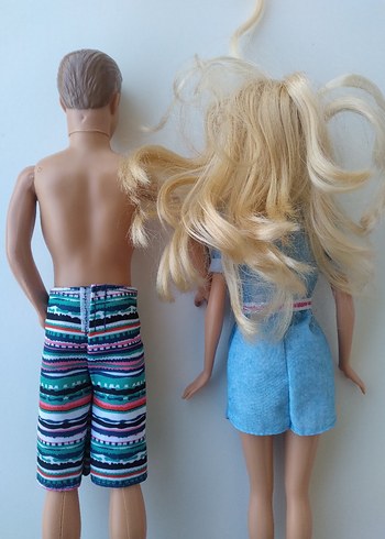 Mavi elbiseli kadın bebek ve erkek bebek barbie - Görsel 3