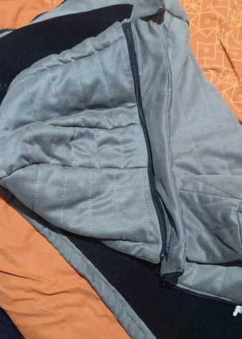 Gri Kapüşonlu Fermuarlı Erkek Mont - Görsel 6