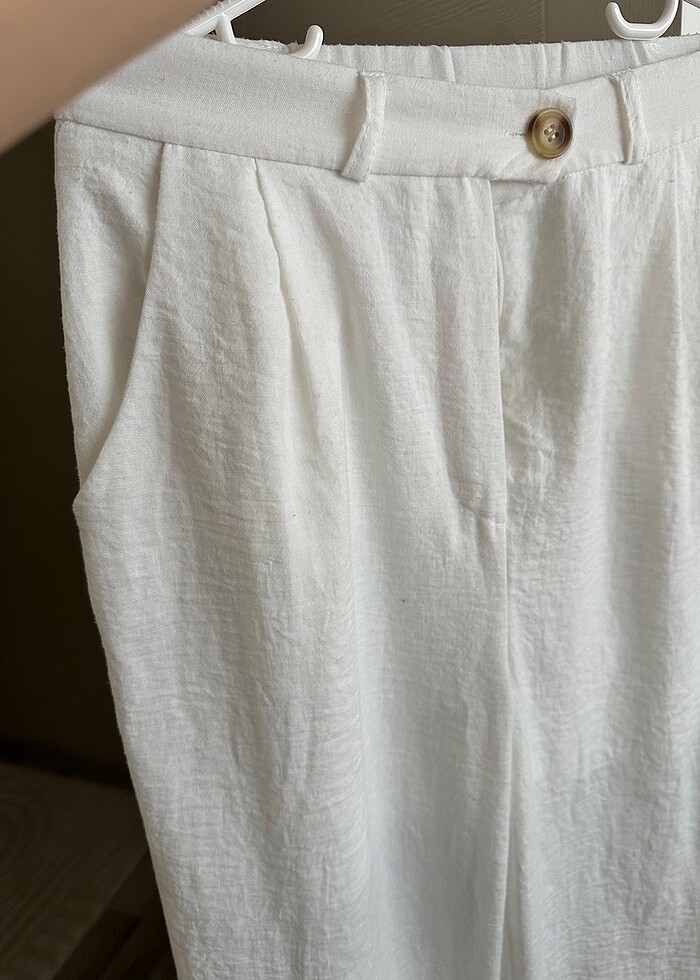 Beyaz keten pantolon - Görsel 3