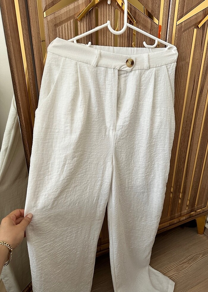 Beyaz keten pantolon - Görsel 4