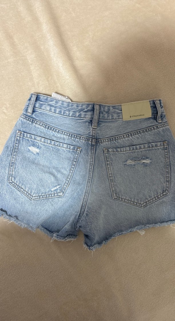 Kadın Mavi Bağcıklı Mini Denim Şort - Görsel 2