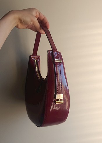 Bordo Parlak Deri Kadın Omuz Çantası - Görsel 2