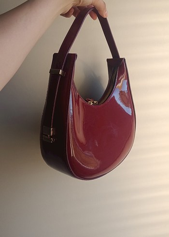 Bordo Parlak Deri Kadın Omuz Çantası - Görsel 3