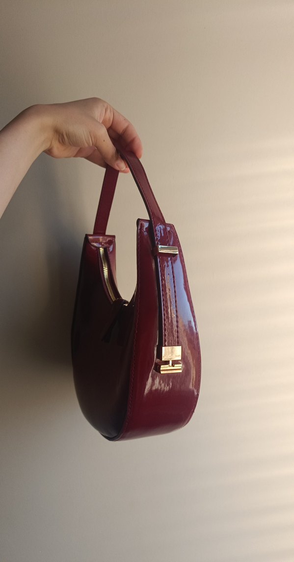 Bordo Parlak Deri Kadın Omuz Çantası - Görsel 2