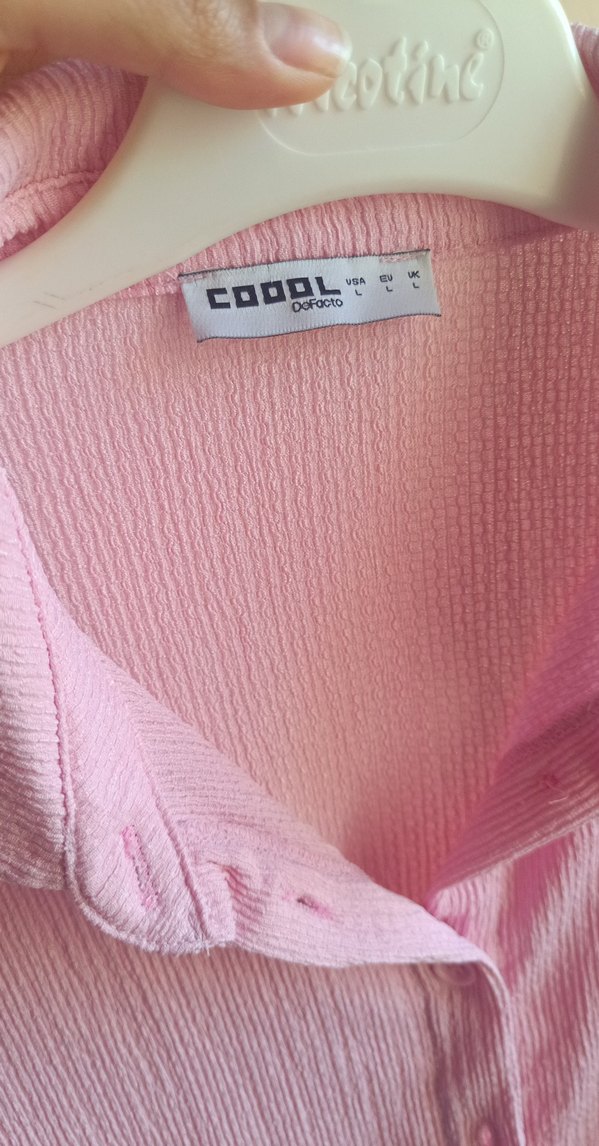 Pembe Kısa Kollu Düğmeli Keten Gömlek - Görsel 2