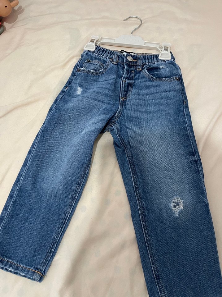 Gri Baskılı Bol Kesim Denim Midi Pantolon - Görsel 2