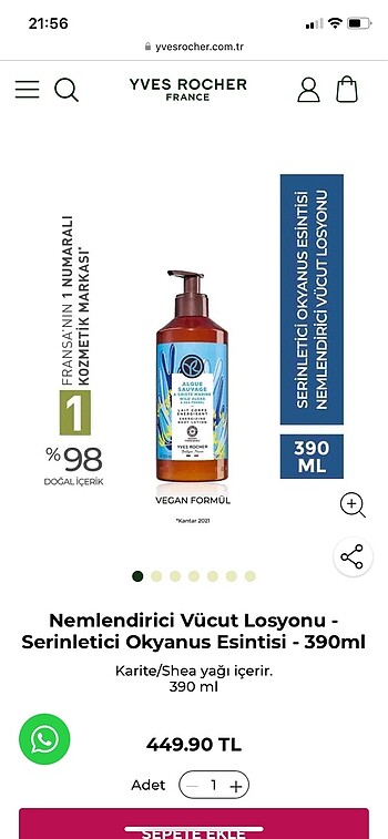 Beden Renk Yves rocher okyanus vücut losyonu