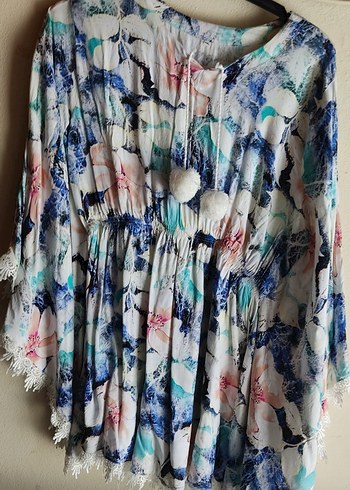 Trendyol & Milla Püsküllü Bağcıklı Bohem Batik Hamile Tunik