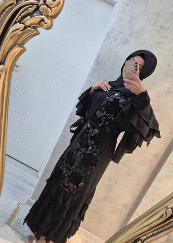 Abaya Uzun Siyah Fırfırlı Gotik Kadın Elbisesi - Görsel 3