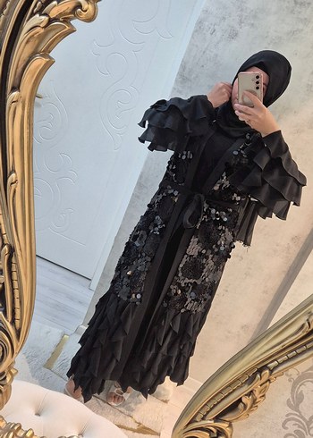 Abaya Uzun Siyah Fırfırlı Gotik Kadın Elbisesi - Görsel 4