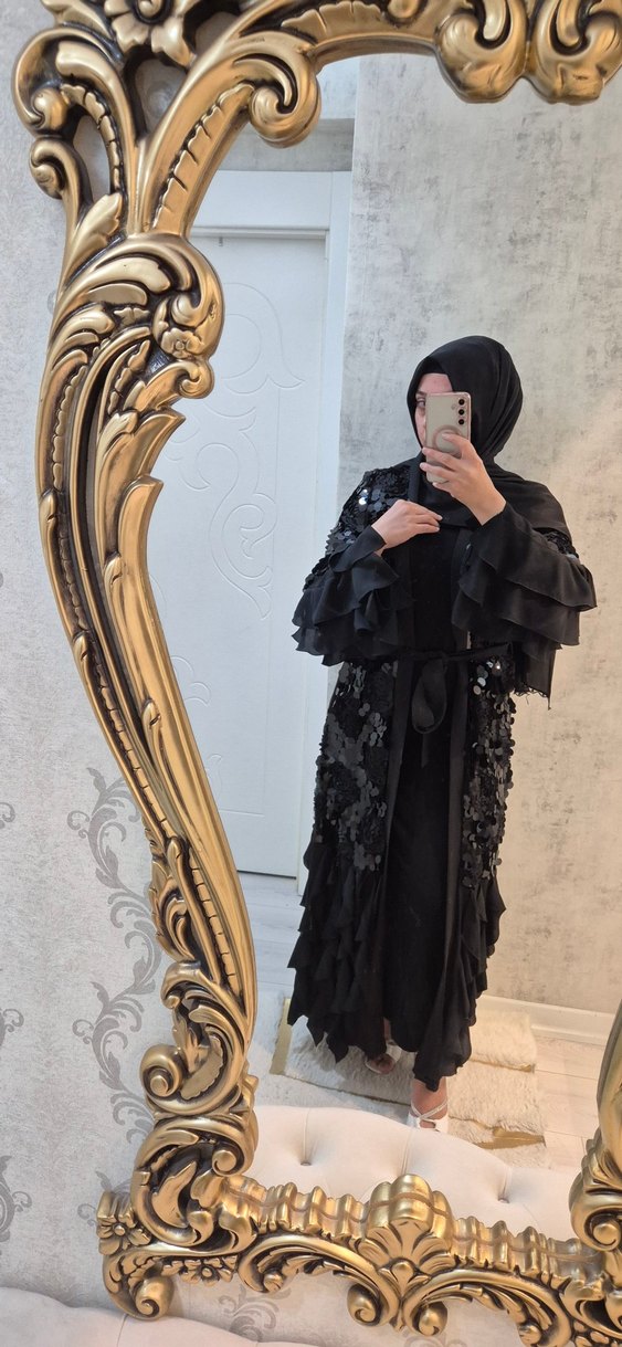 Abaya Uzun Siyah Fırfırlı Gotik Kadın Elbisesi - Görsel 2