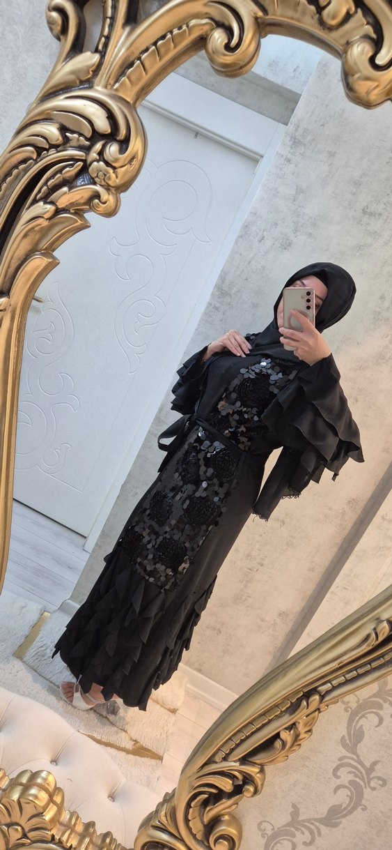 Abaya Uzun Siyah Fırfırlı Gotik Kadın Elbisesi - Görsel 3