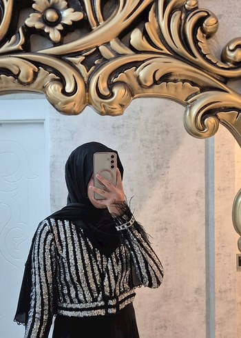 Siyah Payetli Zebra Desenli Uzun Elbise - Görsel 3