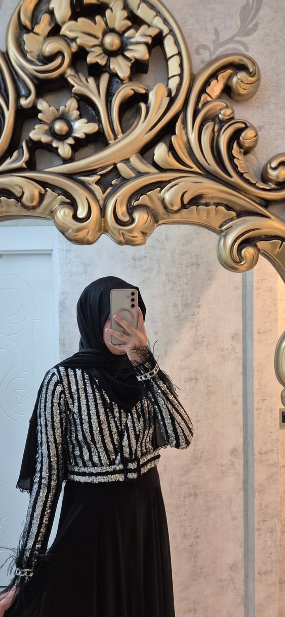 Siyah Payetli Zebra Desenli Uzun Elbise - Görsel 3