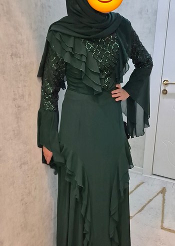 Yeşil Nakışlı Uzun Bohem Elbise - Görsel 3