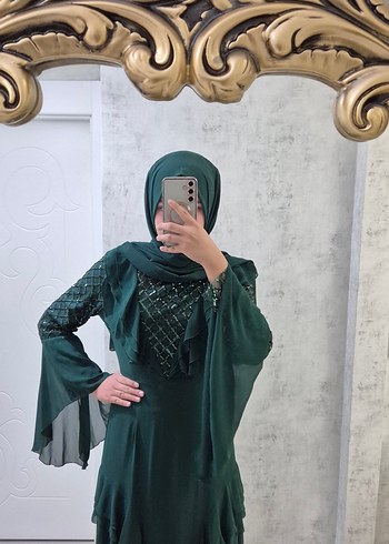 Yeşil Nakışlı Uzun Bohem Elbise - Görsel 2