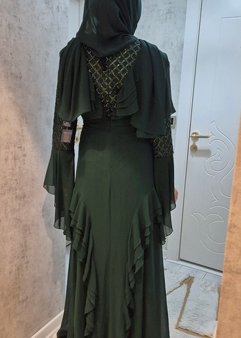 Yeşil Nakışlı Uzun Bohem Elbise - Görsel 4