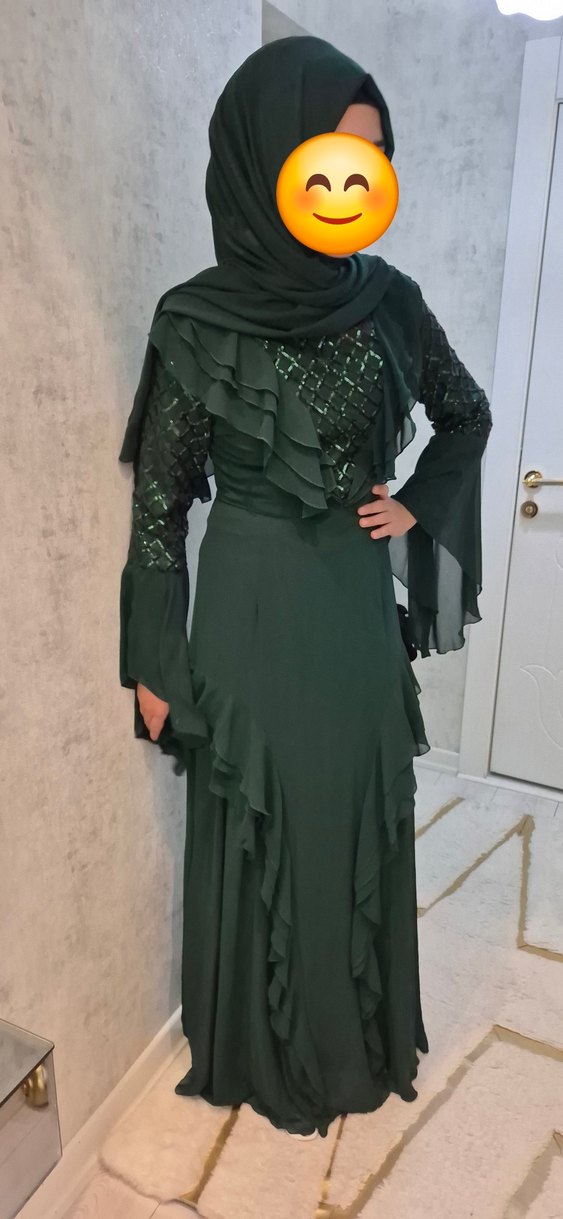 Yeşil Nakışlı Uzun Bohem Elbise - Görsel 3