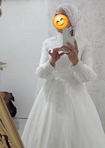 Uzun Kollu Beyaz Prenses Gelinlik - Görsel 3