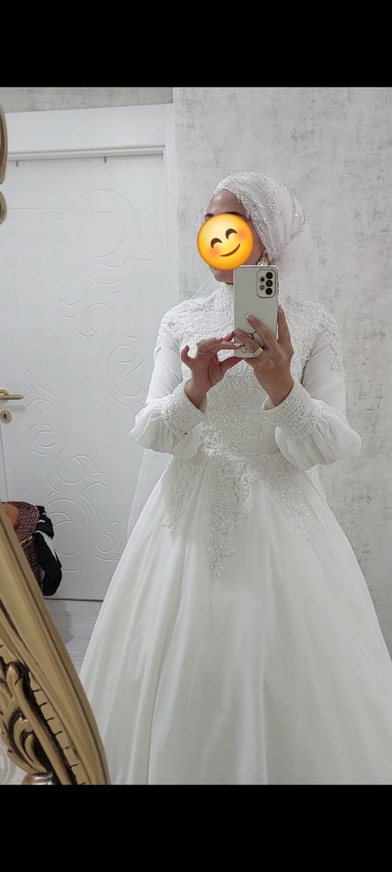 Uzun Kollu Beyaz Prenses Gelinlik - Görsel 3