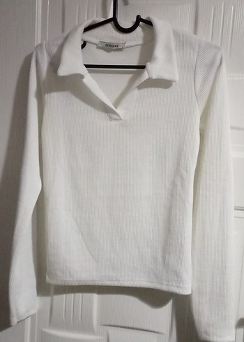 Düğmeli Beyaz Kadın Uzun Kollu Sweatshirt