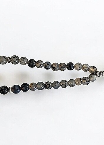 1.sinif dogal siyah damarli beyaz akik el yapimi tesbih 60 gr - Görsel 6