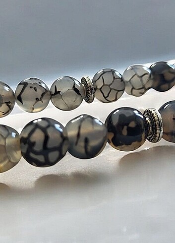 1.sinif dogal siyah damarli beyaz akik el yapimi tesbih 60 gr - Görsel 7