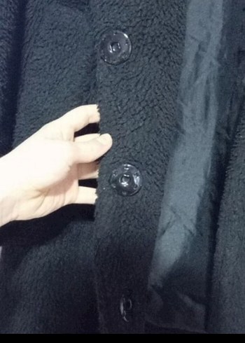 Siyah Midi Boy Peluş Kadın Kaban - Görsel 4