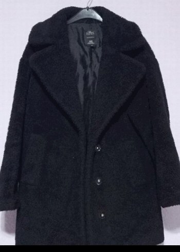 Siyah Midi Boy Peluş Kadın Kaban - Görsel 2