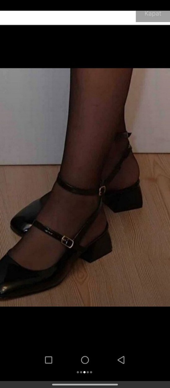 Kadın Siyah Rugan Topuklu Kemerli Klasik Ayakkabı - Görsel 4