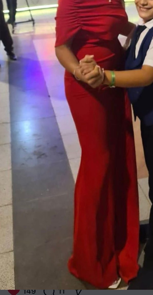 Kırmızı Drapeli Uzun Abiye Elbise - Görsel 4