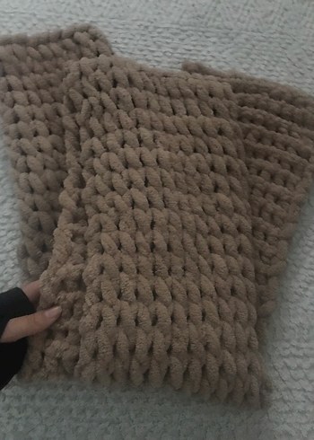 Bej Örgü Puffy Atkı - Görsel 2