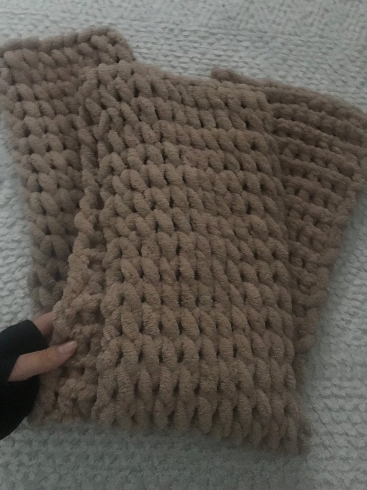 Bej Örgü Puffy Atkı - Görsel 2